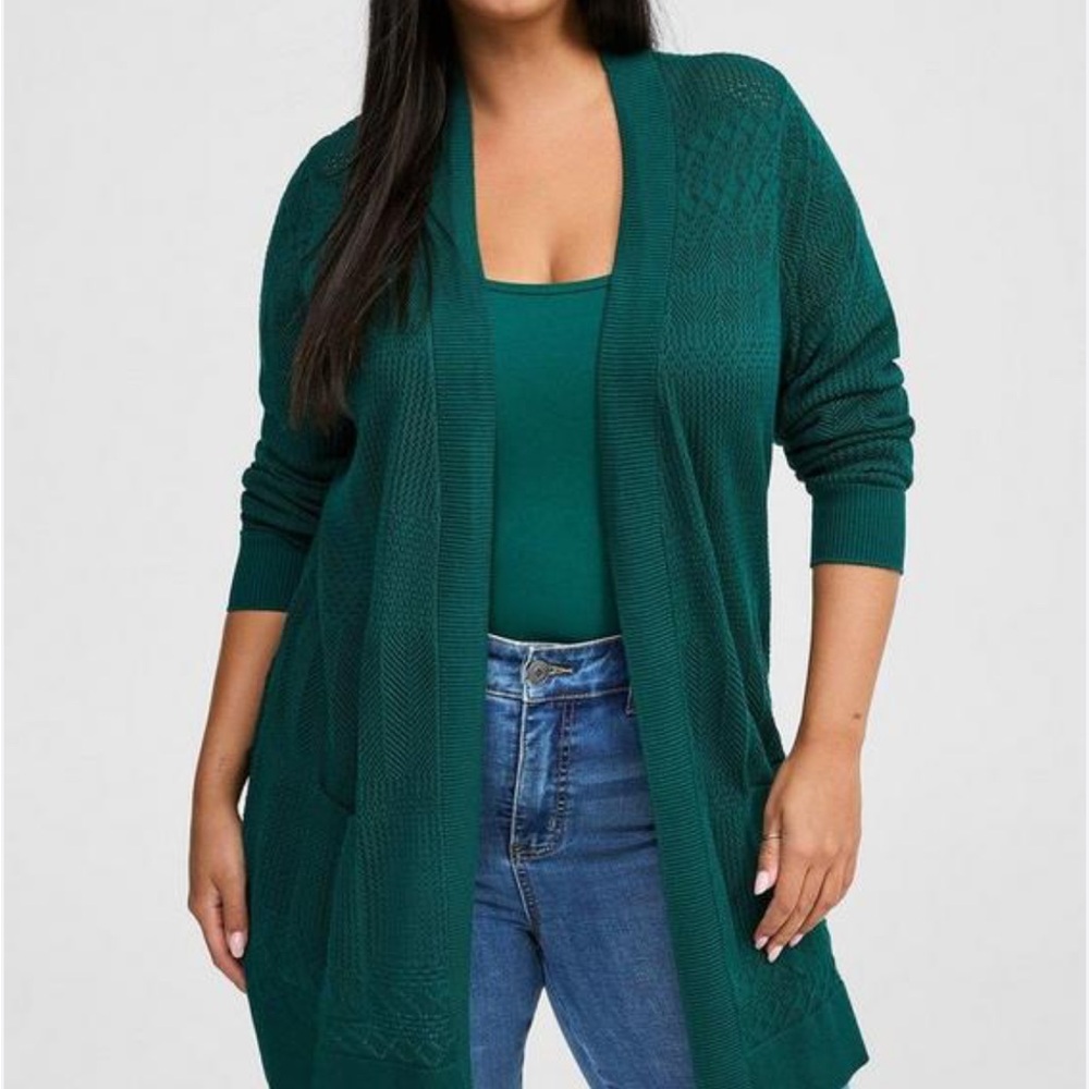 Torrid Size 00 Green Cardigan Lightweight Knit Open Front
